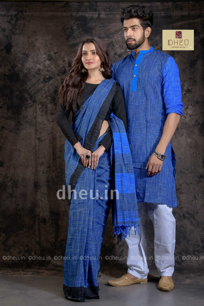 Handloom Pure Cotton Jharna-Khadi Saree-Kurta Couple Set - Boutique Dheu