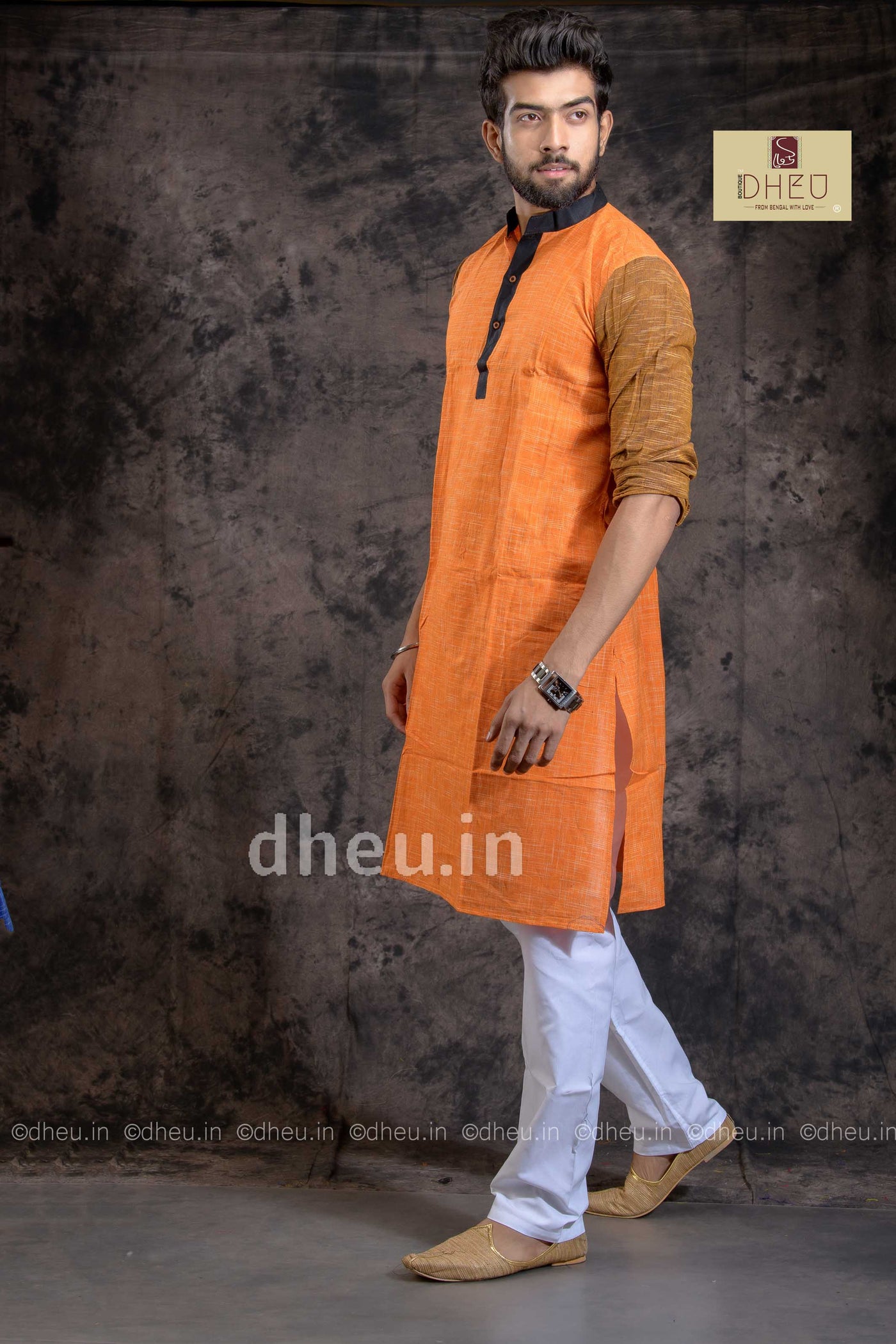 Handloom Pure Cotton Jharna-Khadi Saree-Kurta Couple Set - Boutique Dheu