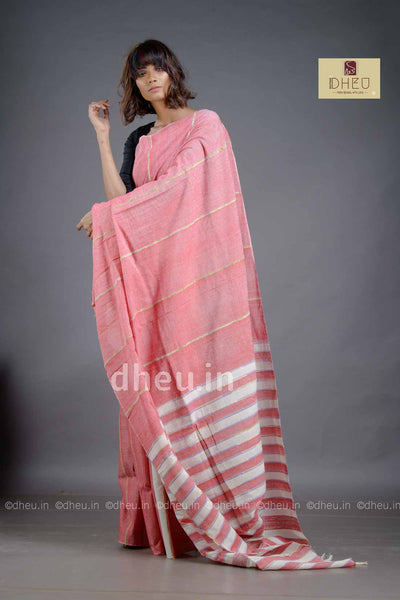 Rose Pink- Handloom Pure Cotton Saree-Kurta Couple Set - Boutique Dheu
