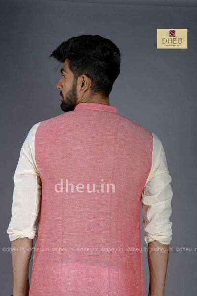 Rose Pink- Handloom Pure Cotton Saree-Kurta Couple Set - Boutique Dheu