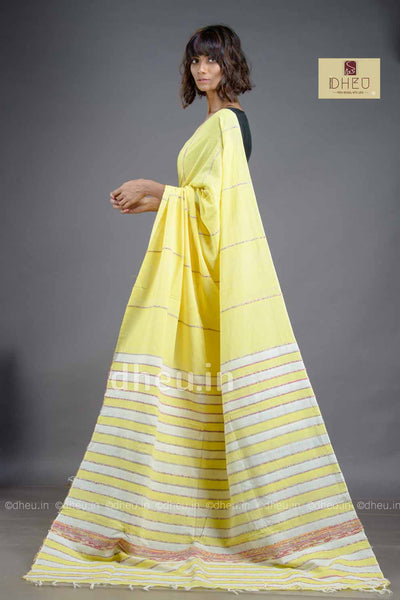 Yummy Yellow- Handloom Pure Cotton Saree-Kurta Couple Set - Boutique Dheu