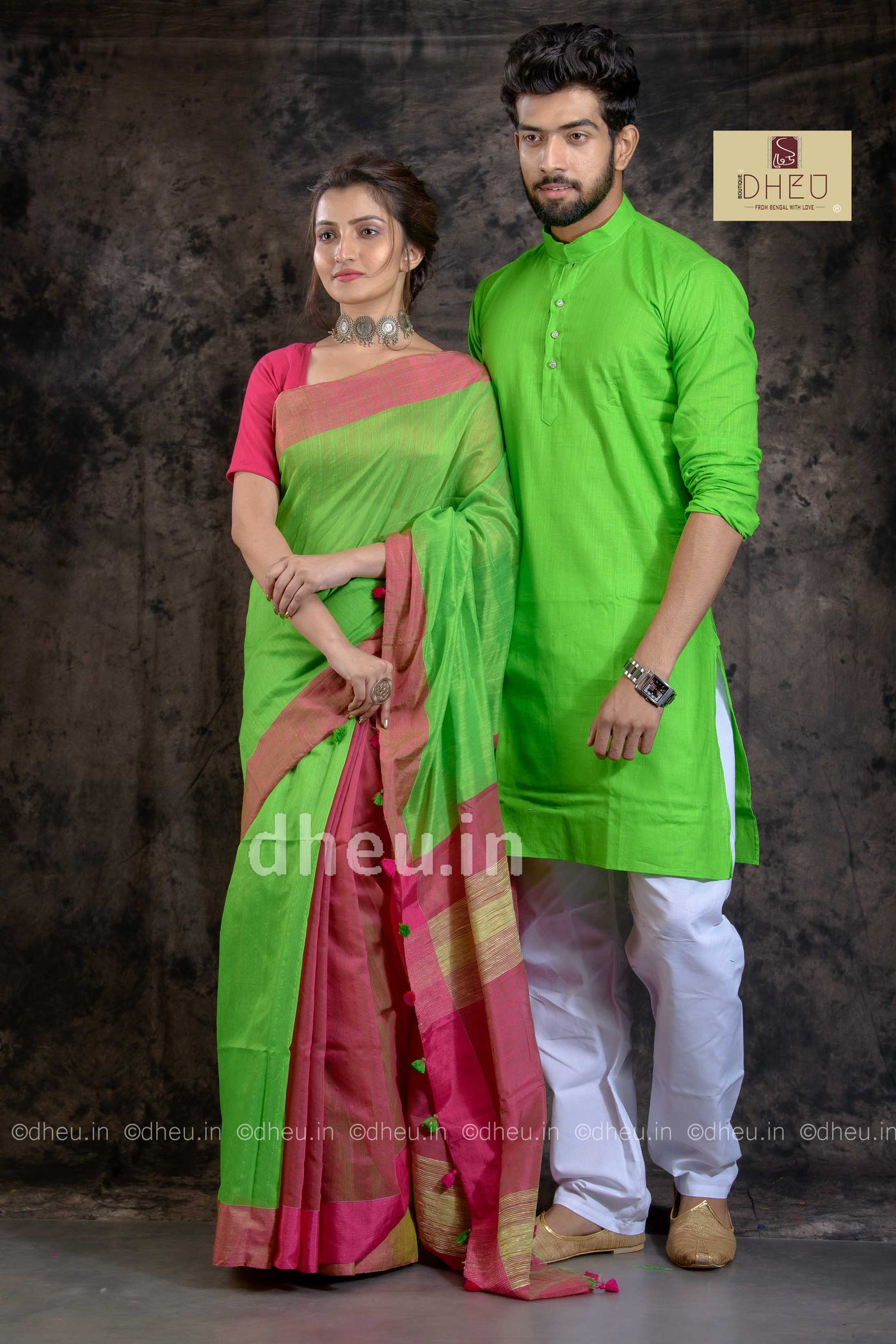 Handloom Saree-Kurta Couple Set - Boutique Dheu