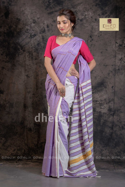 Pulpy Purple-Handloom Pure Cotton Saree-Kurta Couple Set - Boutique Dheu