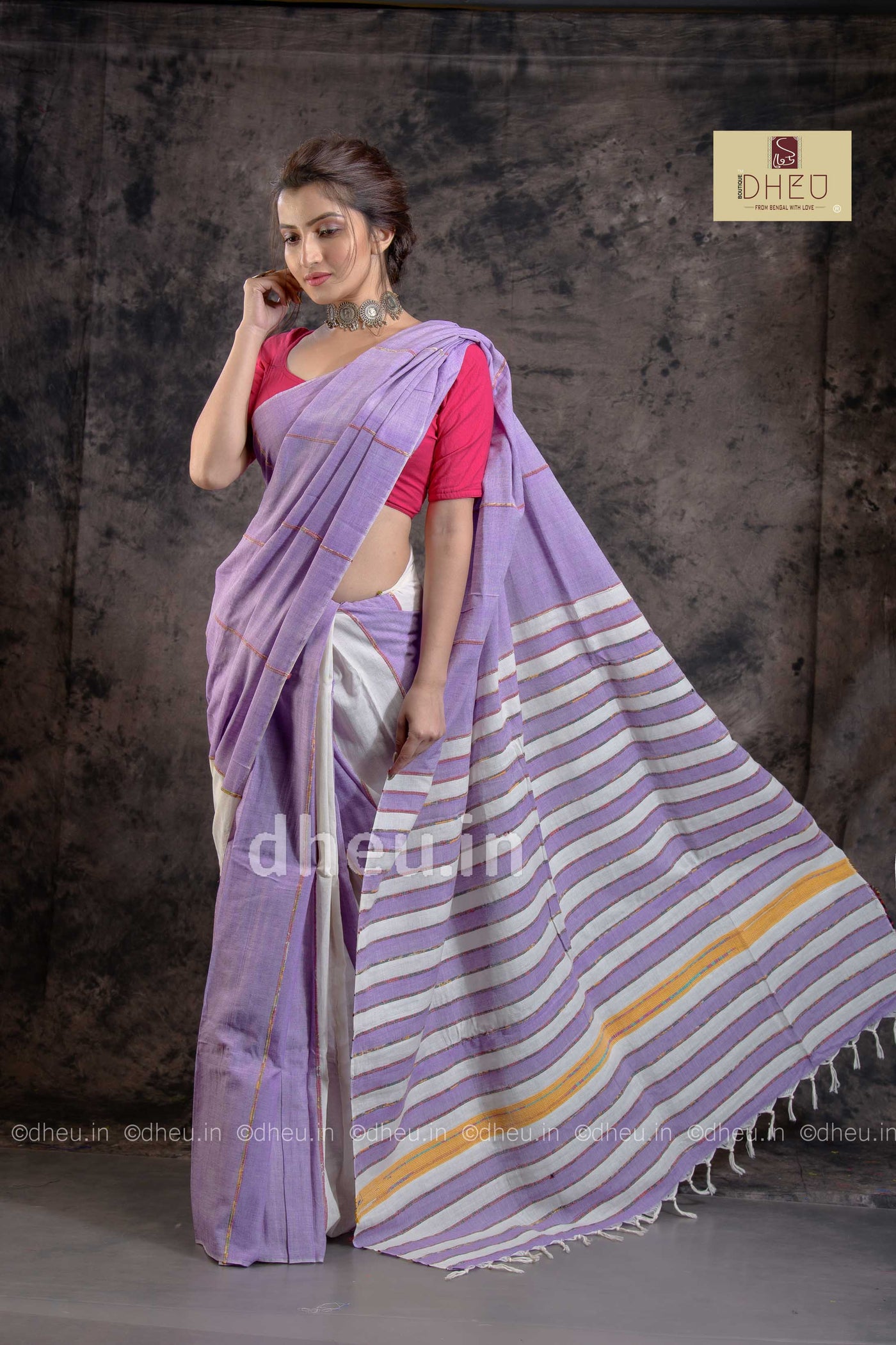 Pulpy Purple-Handloom Pure Cotton Saree-Kurta Couple Set - Boutique Dheu