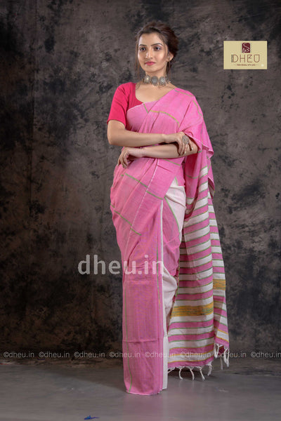 Pinky Pink-Handloom Pure Cotton Saree-Kurta Couple Set - Boutique Dheu