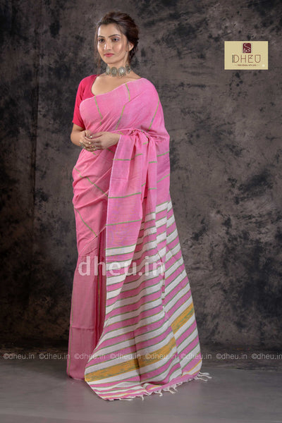Pinky Pink-Handloom Pure Cotton Saree-Kurta Couple Set - Boutique Dheu