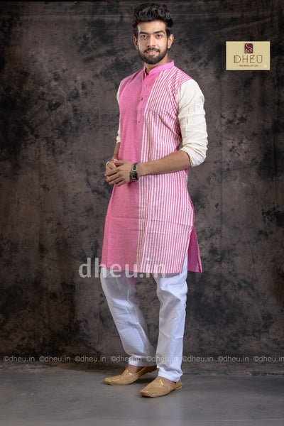 Pinky Pink-Handloom Pure Cotton Saree-Kurta Couple Set - Boutique Dheu