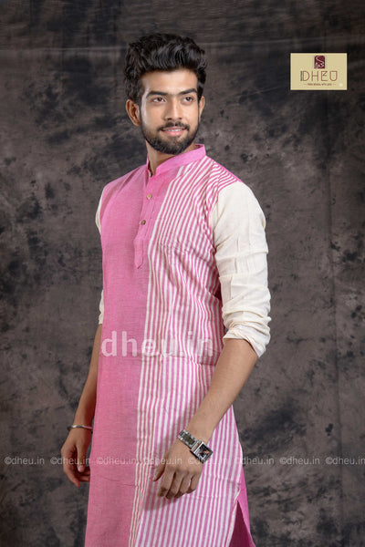 Pinky Pink-Handloom Pure Cotton Saree-Kurta Couple Set - Boutique Dheu
