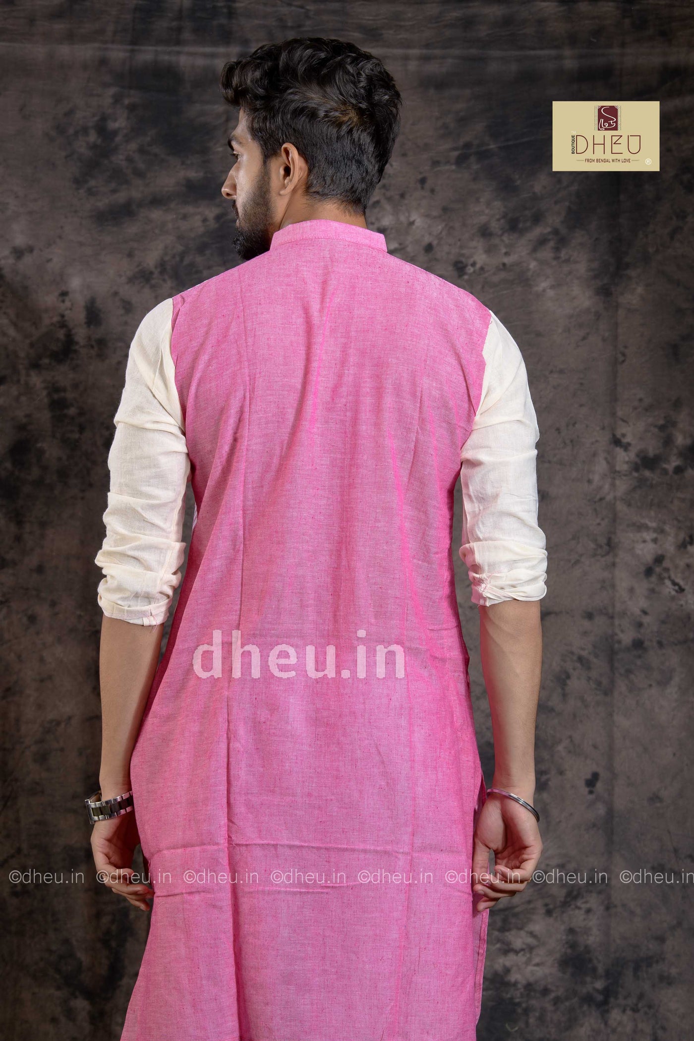 Pinky Pink-Handloom Pure Cotton Saree-Kurta Couple Set - Boutique Dheu