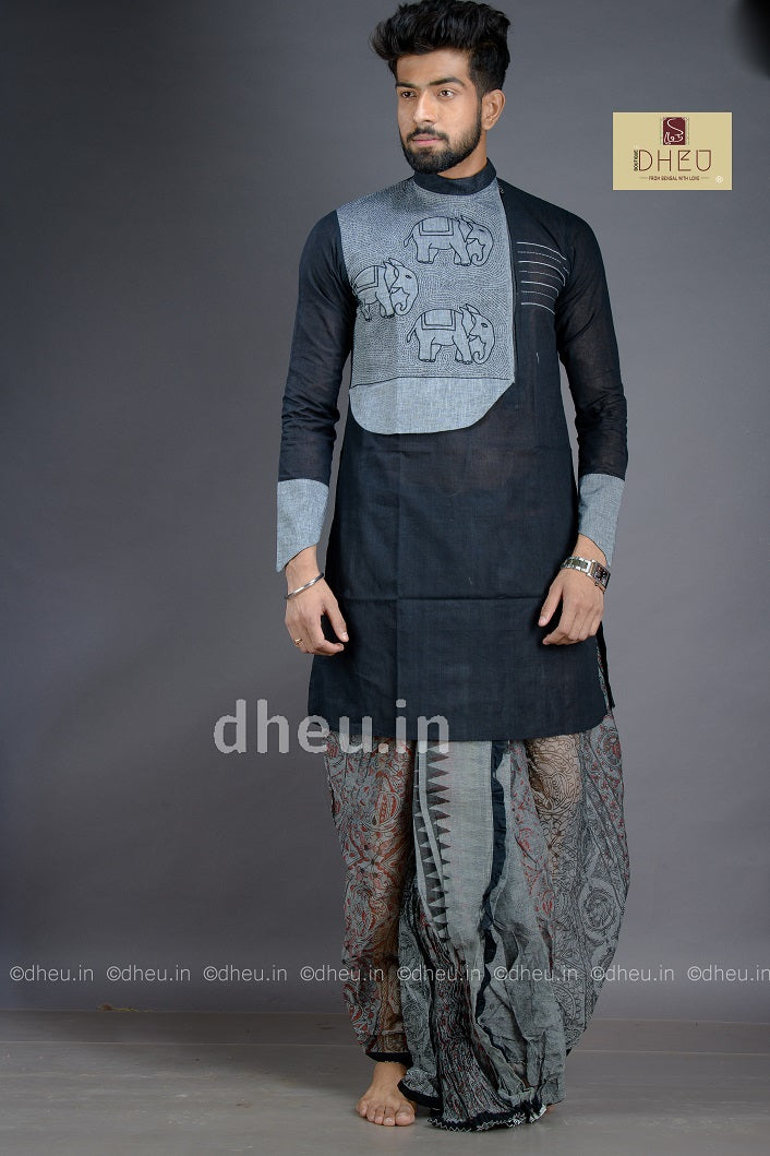 Classic black & grey kurta & designer dhoti is perfect to buy from dheu.in