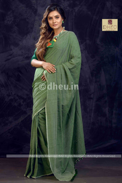 Silk Finish Soft Light weight Handloom Cotton saree at low cost only at dheu.in