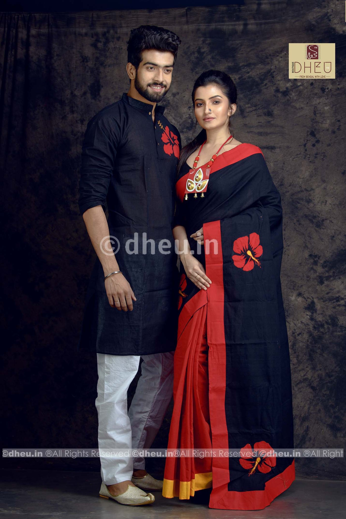 Matching Couple Set Halk Silk Saree and Panjabi-MBC11| Kablewala Bangladesh