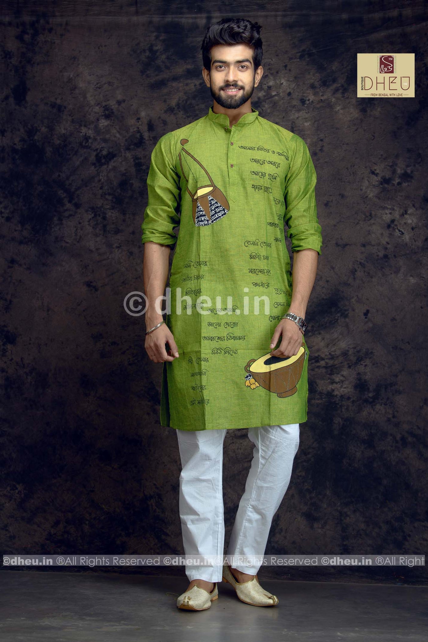 Traditional Bengali Kurta For Men Cotton Men Blue Embroidered