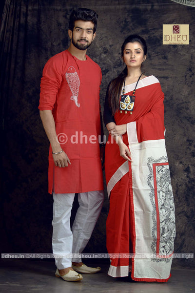 Macher Biye Couple Set-Saree-Kurta - Boutique Dheu