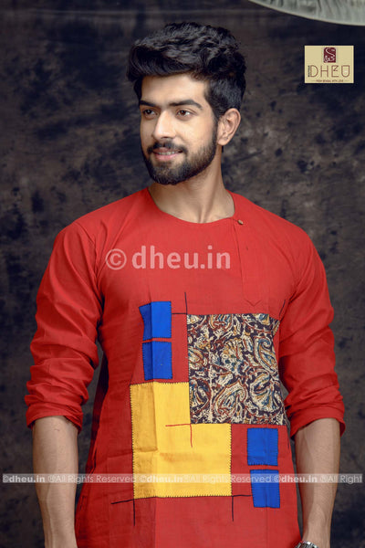 Red Couple-Handloom Pure Cotton Saree-Kurta Couple Set - Boutique Dheu