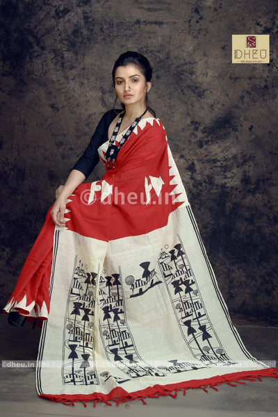 Designer handloom soft cotton applique saree at lowest price only at dheu.in