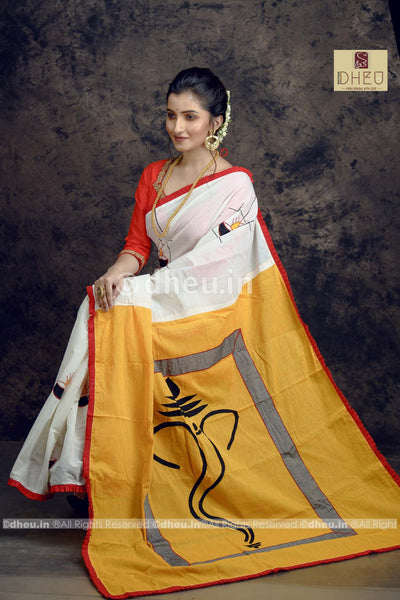 Designer handloom soft cotton applique saree at lowest price only at dheu.in