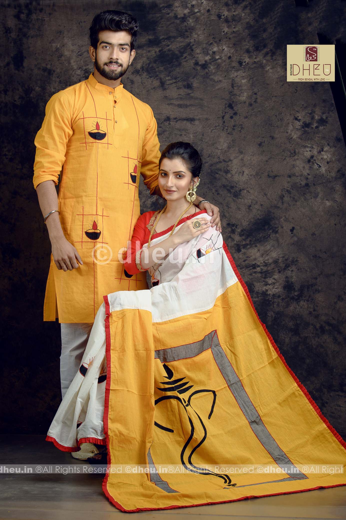 Saree Kurta Dhoti Couple set at Lowest Cost only at Boutique Dheu