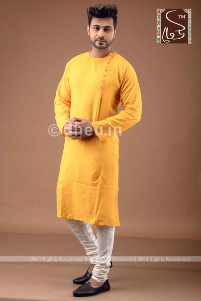 Yellow Cotton  Kurta for Men - Boutique Dheu