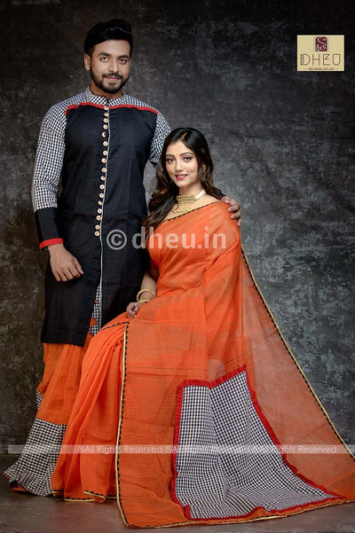 Premium Designer Saree-Kurta-Dhoti Couple Set - Boutique Dheu