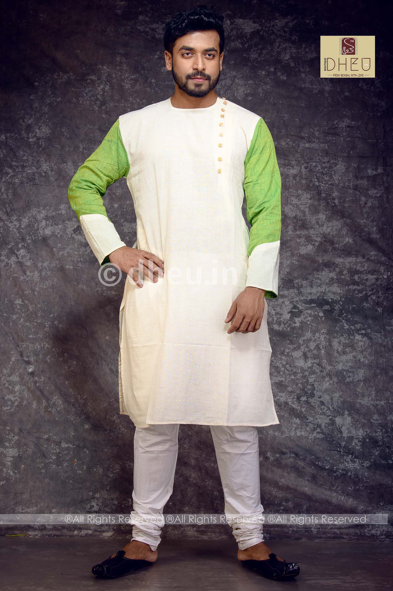 Designer Pure Cotton Side open Kurta for Men - Boutique Dheu