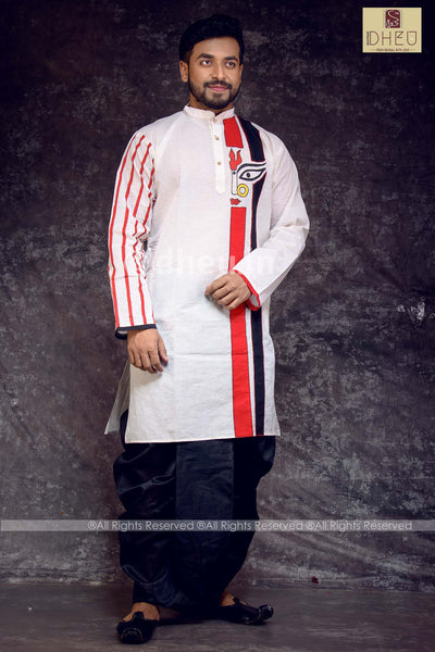 Classic red, black and white kurta with black designer dhoti from dheu.in