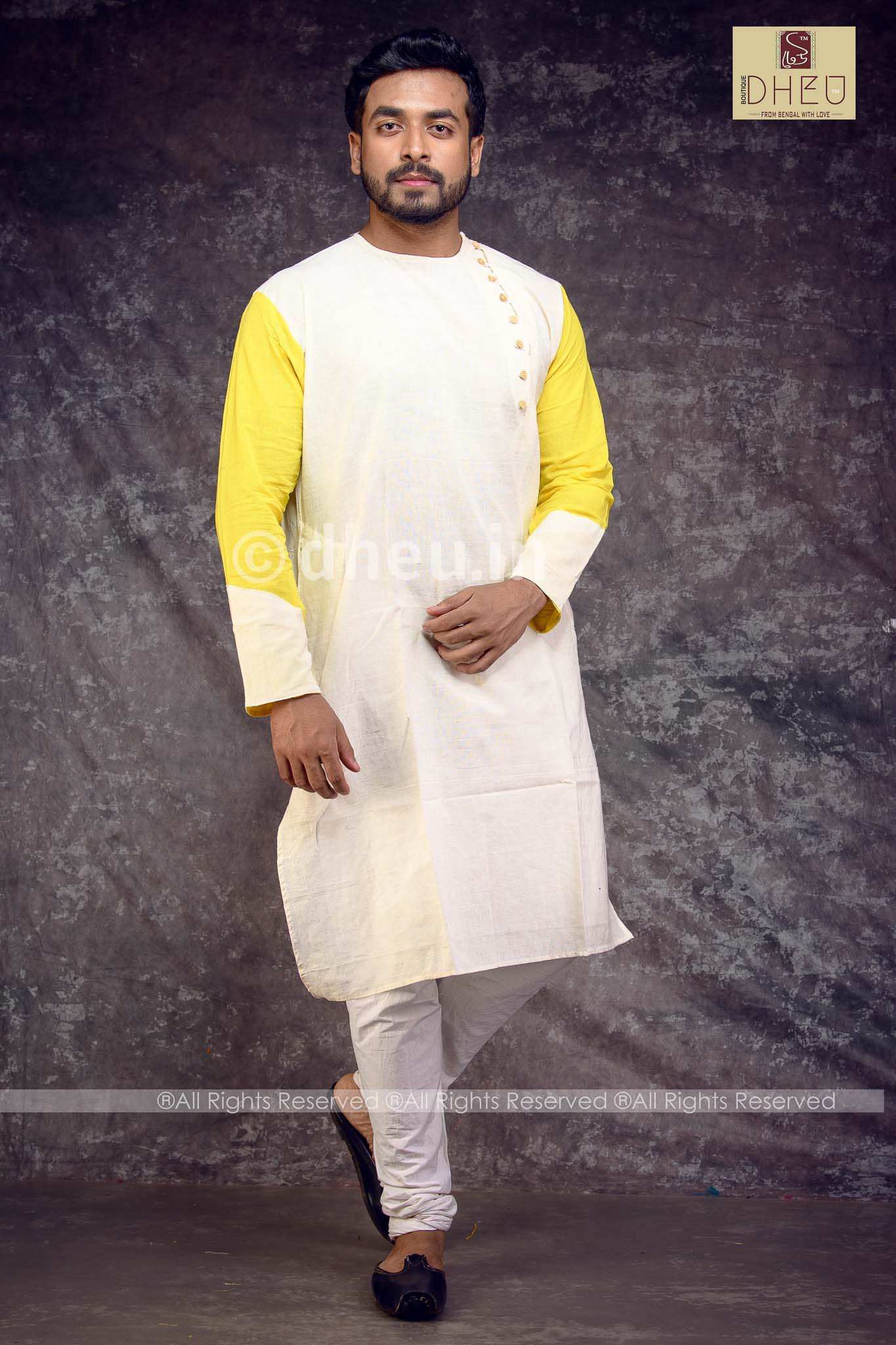 Designer Pure Cotton Side open Kurta for Men - Boutique Dheu