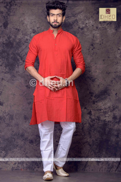 Red Pure Cotton kurta -Solid Colour - Boutique Dheu