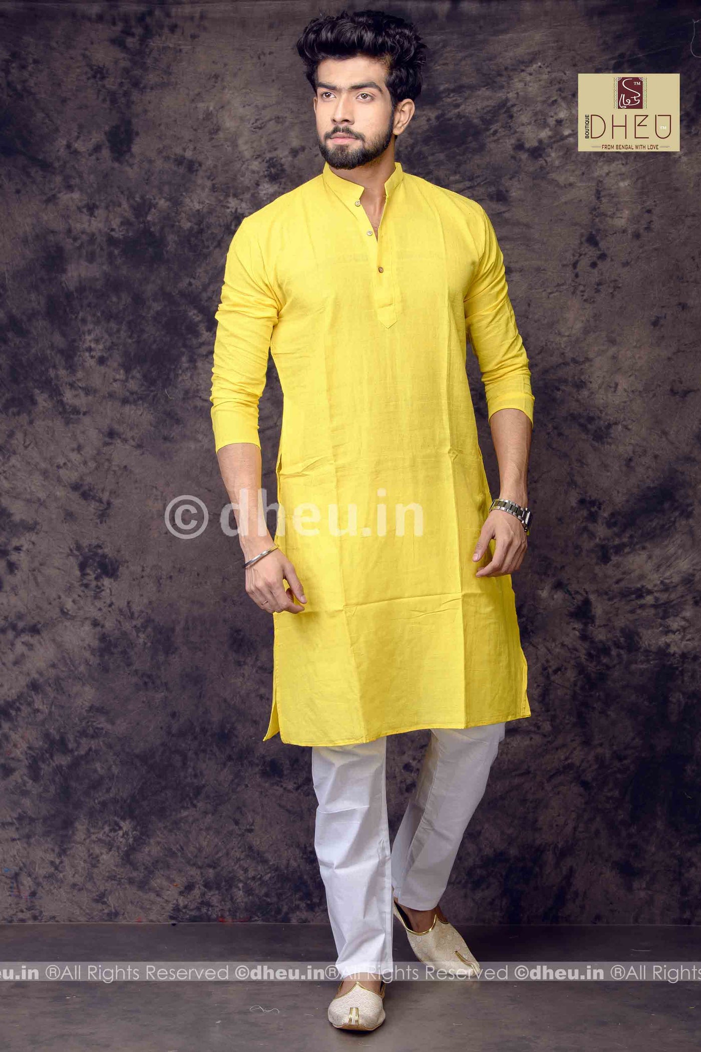Yellow Pure Cotton kurta -Solid Colour - Boutique Dheu