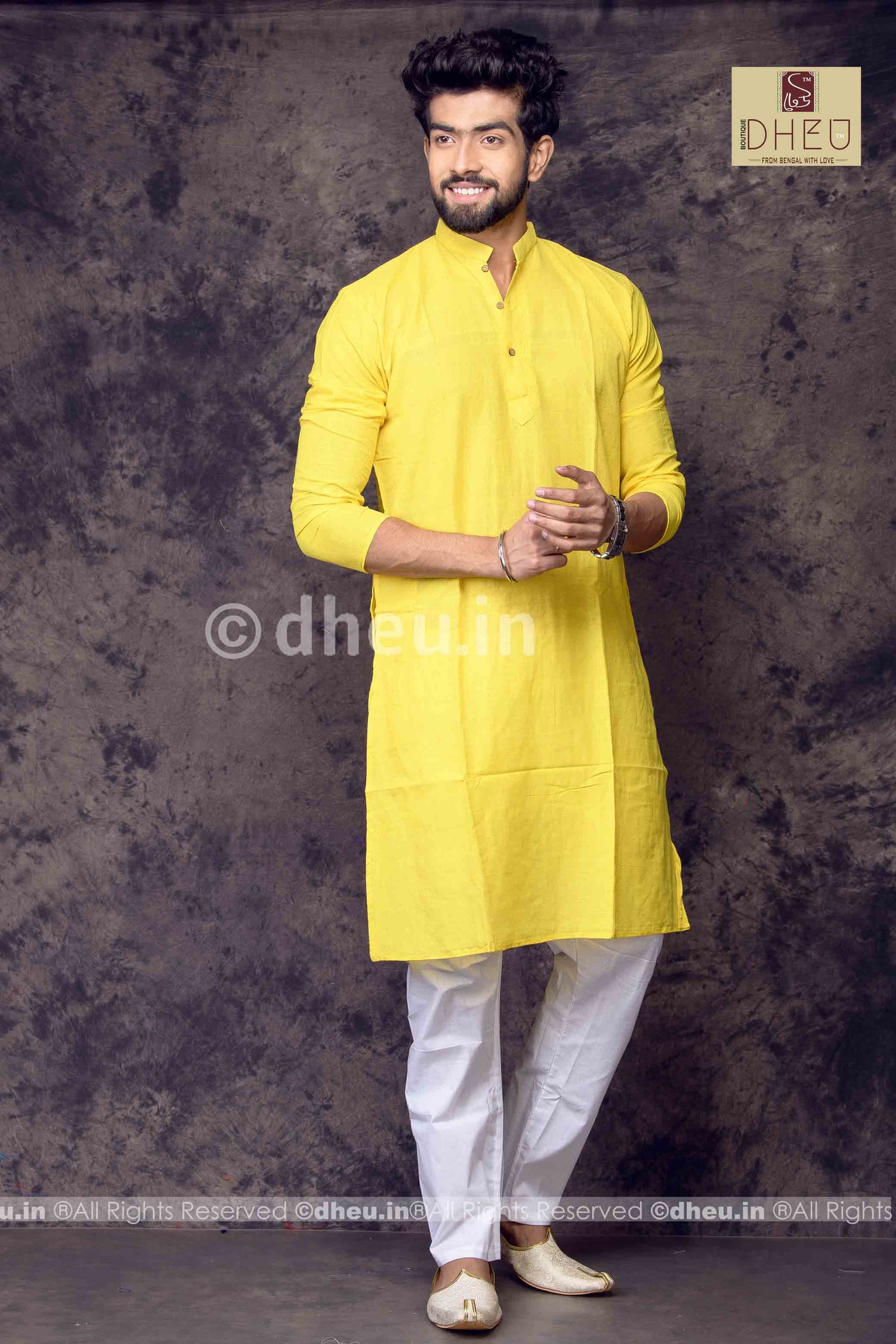 Yellow Pure Cotton kurta -Solid Colour - Boutique Dheu