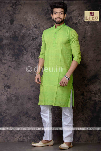 Fluroscent Green Pure Cotton kurta -Solid Colour - Boutique Dheu