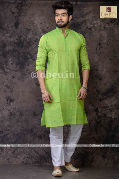 Fluroscent Green Pure Cotton kurta -Solid Colour - Boutique Dheu