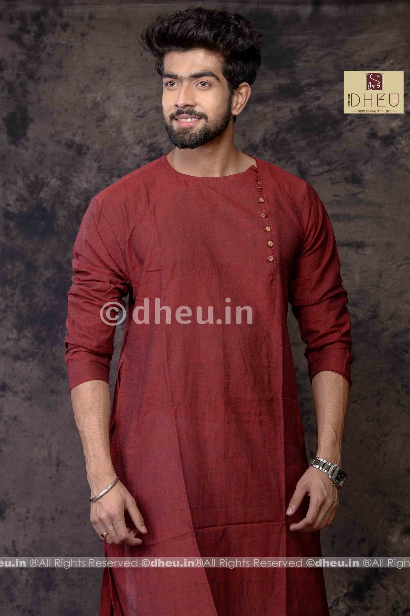 Maroon Cotton  Kurta for Men - Boutique Dheu