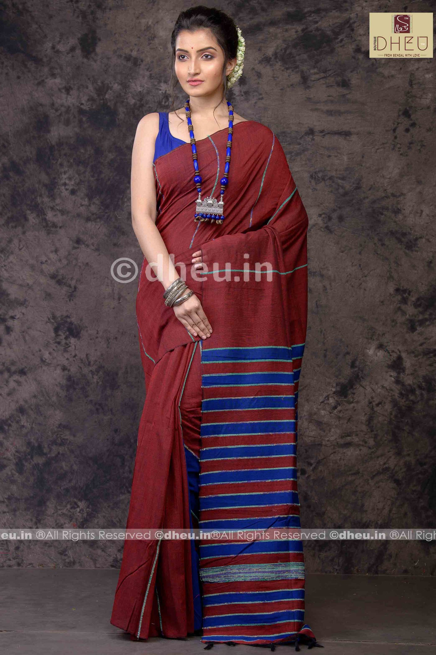 Madly Maroon- Handloom Pure Cotton Saree-Kurta Couple Set - Boutique Dheu