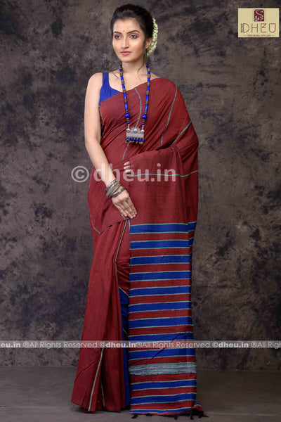 Madly Maroon- Handloom Pure Cotton Saree-Kurta Couple Set - Boutique Dheu