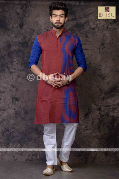 Madly Maroon- Handloom Pure Cotton Saree-Kurta Couple Set - Boutique Dheu