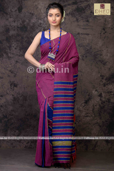 Magical Magenta- Handloom Pure Cotton Saree-Kurta Couple Set - Boutique Dheu