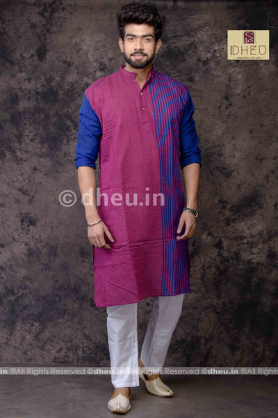 Magical Magenta- Handloom Pure Cotton Saree-Kurta Couple Set - Boutique Dheu