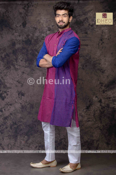 Magical Magenta- Handloom Pure Cotton Saree-Kurta Couple Set - Boutique Dheu
