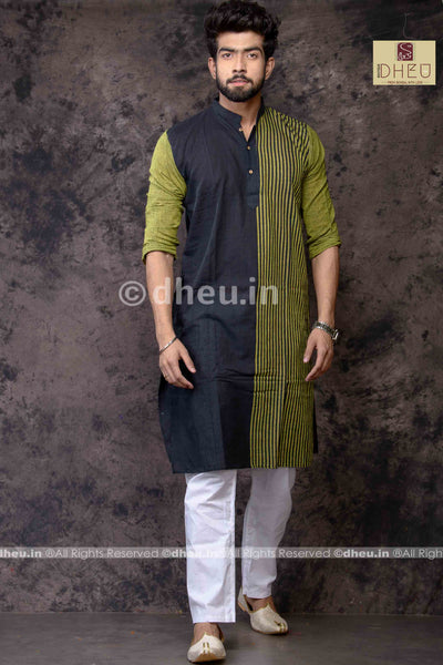 Black Magic- Handloom Pure Cotton Saree-Kurta Couple Set - Boutique Dheu