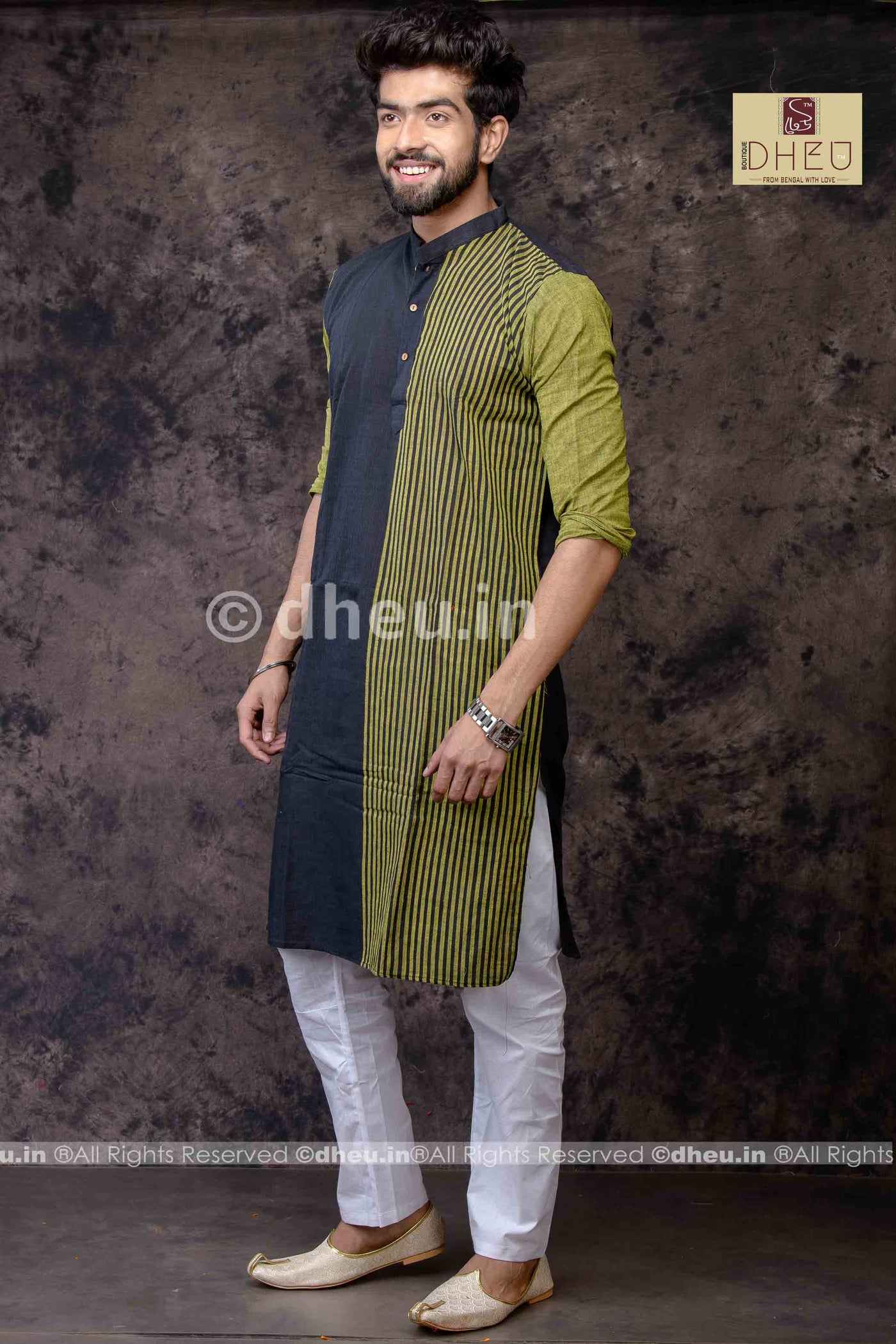 Black Magic- Handloom Pure Cotton Saree-Kurta Couple Set - Boutique Dheu