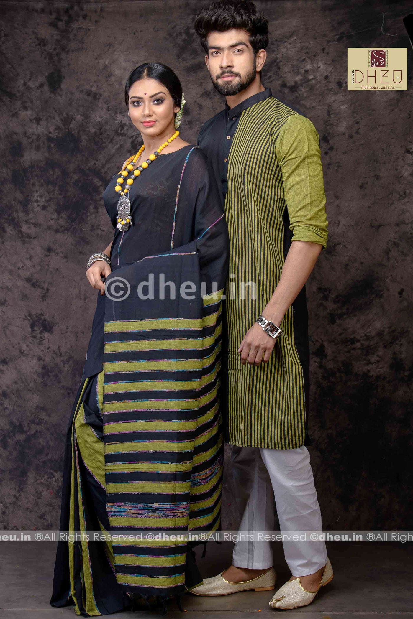 Saree Kurta Dhoti Couple set at Lowest Cost only at Boutique Dheu