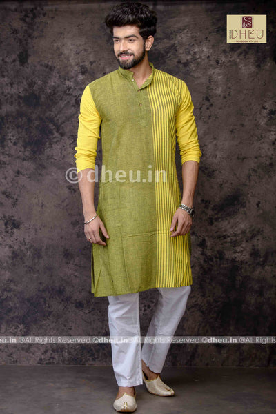 Vibrant moss green-yellow designer kurta at low cost in dheu.in
