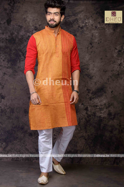 Orange love - Handloom Pure Cotton Saree-Kurta Couple Set - Boutique Dheu