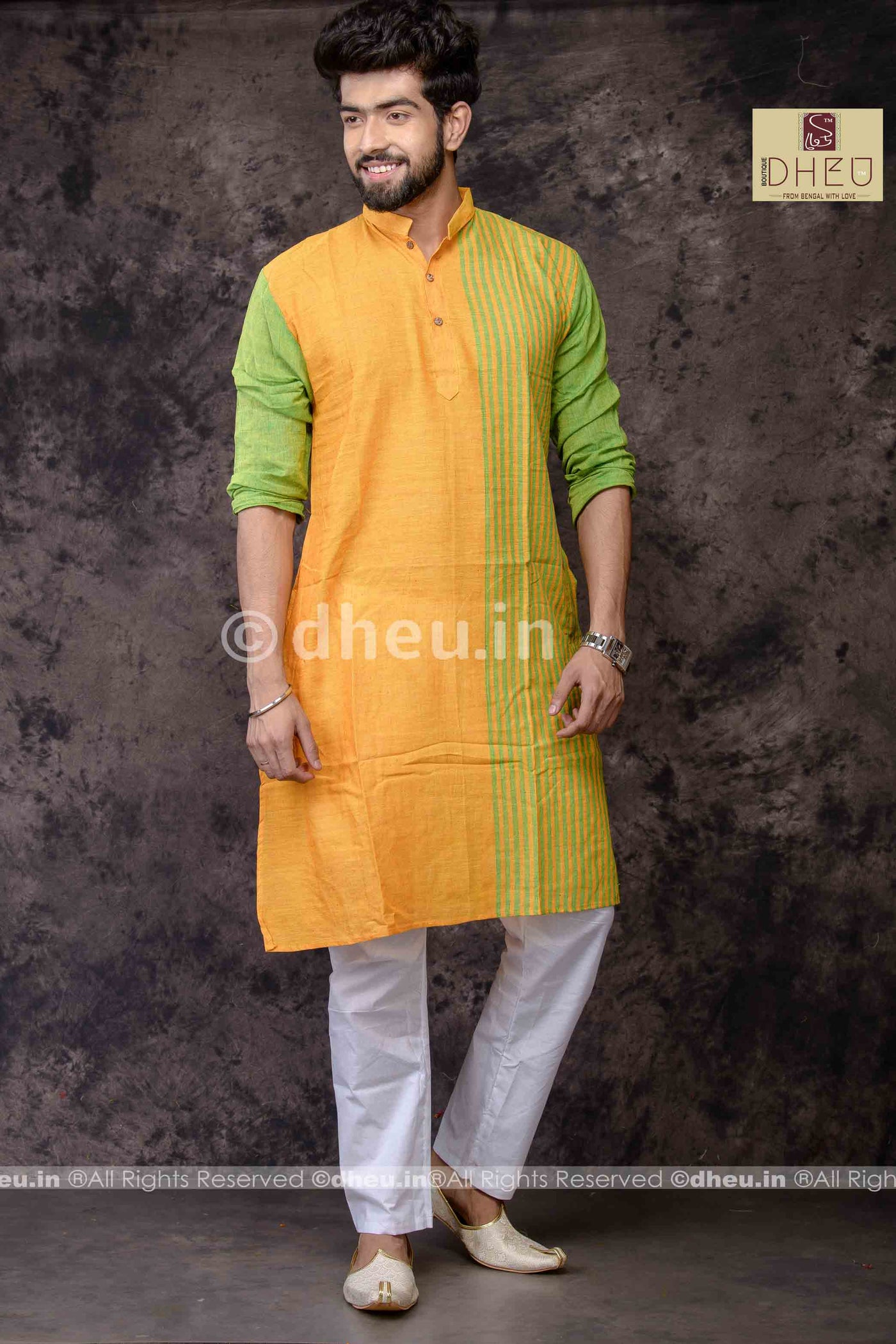 Vibrant green-yellow designer kurta at low cost in dheu.in
