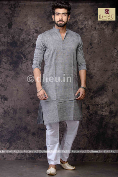 Grey Pure Cotton kurta -Solid Colour - Boutique Dheu