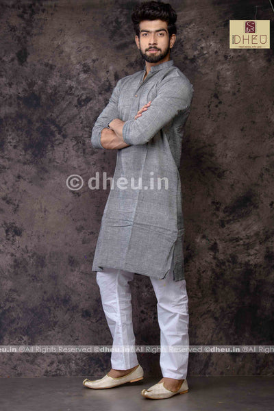 Grey Pure Cotton kurta -Solid Colour - Boutique Dheu