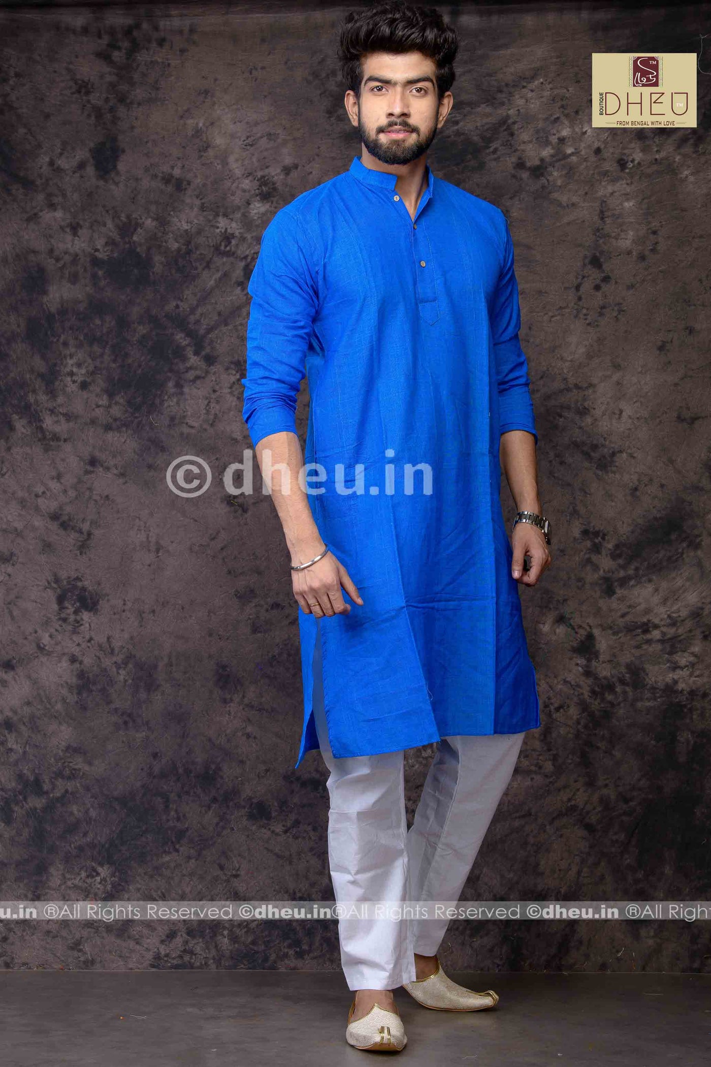 Blue Pure Cotton kurta for Men - Boutique Dheu