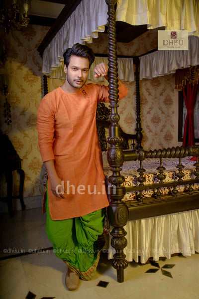 Casual orange kurta with designer dhoti only at dheu.in