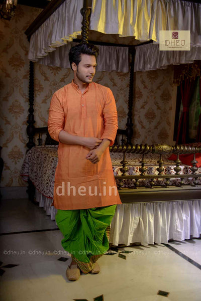 Designer Casual orange kurta with designer designer dhoti only at dheu.in